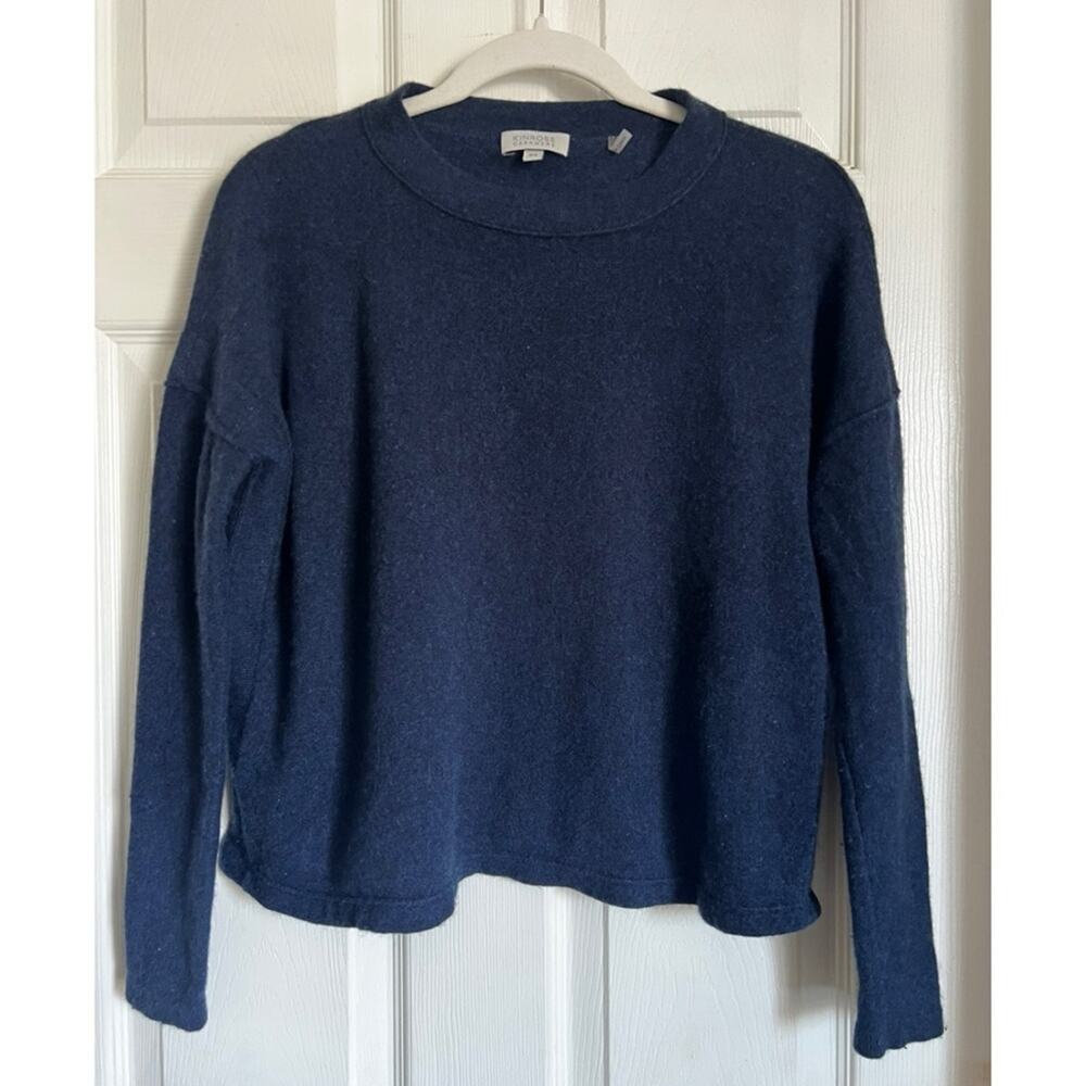 Kinross Cashmere women’s crewneck easy seam sweater XS midnight navy blue